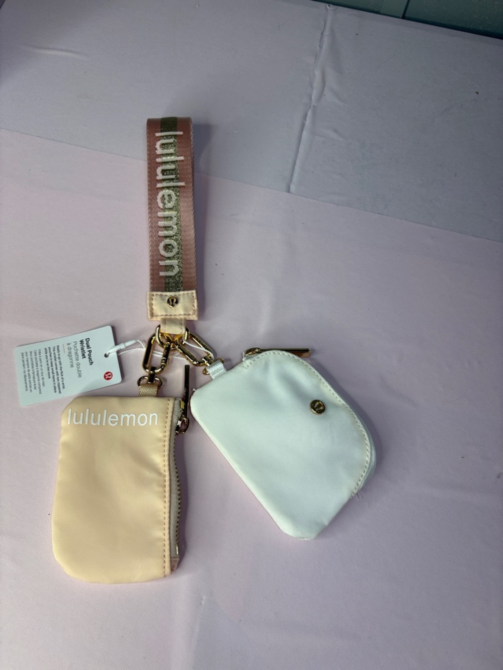 lululemon athletica Two-Pouch Wristlet Keychain in Peach and White
